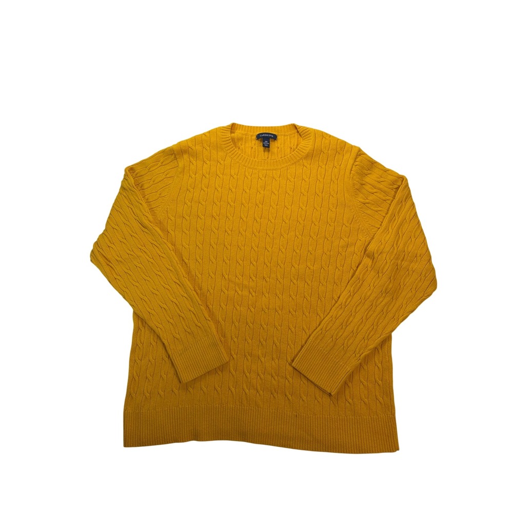Lands' End Mustard Yellow Cable Knit Crewneck Sweater 2X 20W-22W Wool Blend